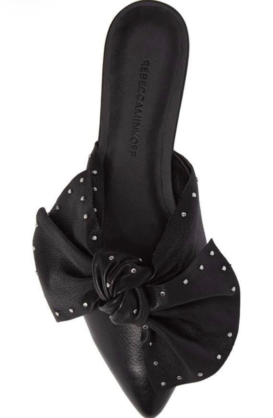 Rebecca Minkoff Alexis Stud Knotted Black Leather Pointed Toe Mules 8M
